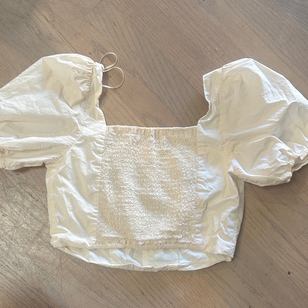 Sophie Rue Square Neck Puff Sleeve Crop Top - cream - Picture 3 of 5